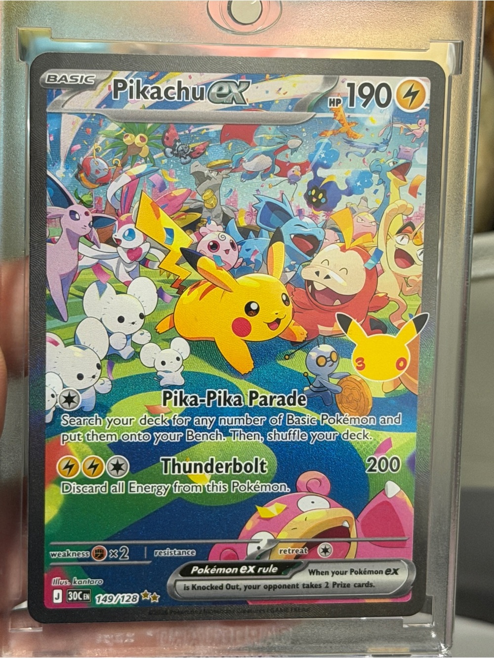 Pokemon Pikachu ex Parade Holo Card - Yellow, Blue, Pink